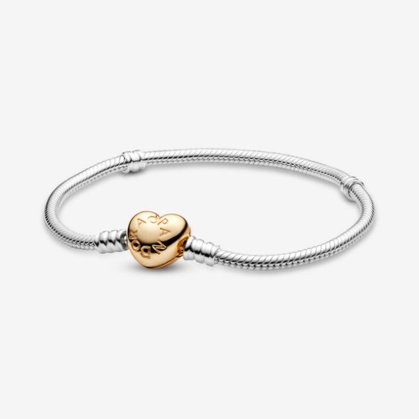 Pandora Australia Moments Fashion Heart Clasp Snake Chain Bracelet Two-Tone
