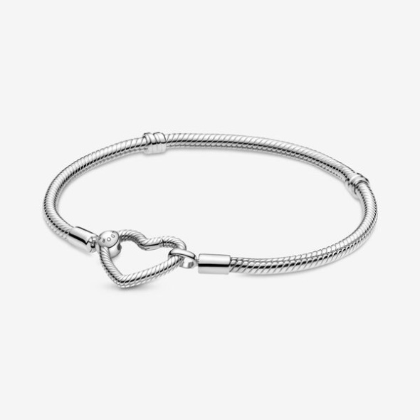 Pandora Australia Moments Heart Closure Snake Chain Bracelet Sterling Silver