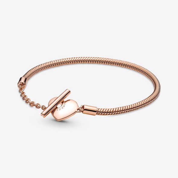 Pandora Australia Moments Heart T-Bar Snake Chain Bracelet Rose Gold Plated