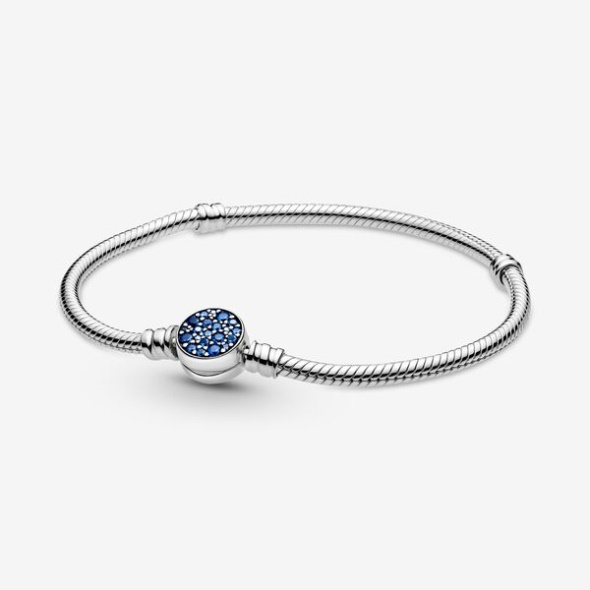 Pandora Australia Moments Sparkling Blue Disc Clasp Snake Chain Bracelet