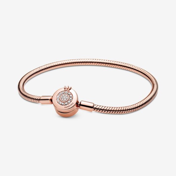 Pandora Australia Moments Sparkling Crown O Snake Chain Bracelet Rose Gold Plated