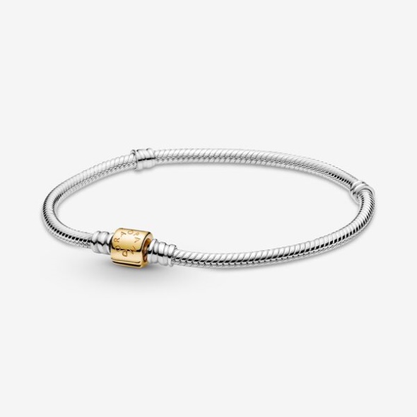 Pandora Australia Moments Two-Tone Barrel Clasp Snake Chain Bracelet Two-Tone
