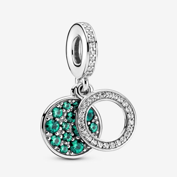 Sparkling Green Disc Double Dangle Charm Pandora Australia Sterling Silver