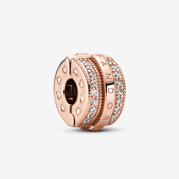 Sparkling Pave Lines Logo Clip Charm Pandora Australia Rose Gold Plated