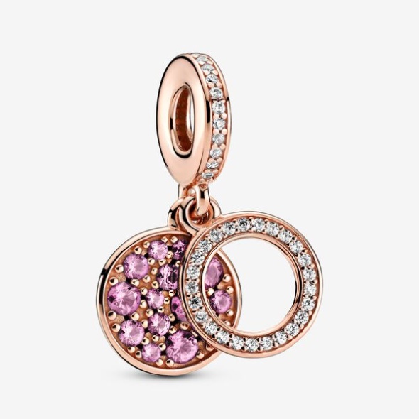 Sparkling Pink Disc Double Dangle Charm Pandora Australia Rose Gold Plated