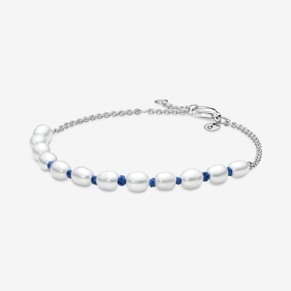 Treated Freshwater Cultured Pearl Blue Cord Chain Bracelet Pandora Australia