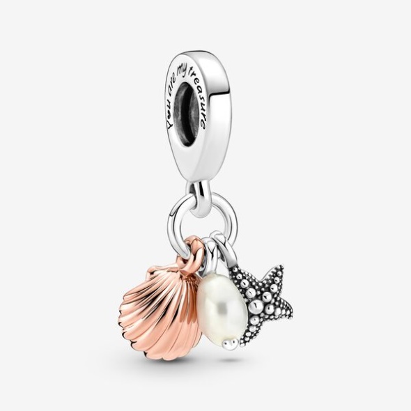 Treated Freshwater Cultured Pearl Starfish Shell Triple Dangle Charm Pandora Australia