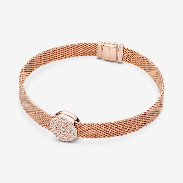 Round Pave Charm Pandora Australia Rose Gold Plated