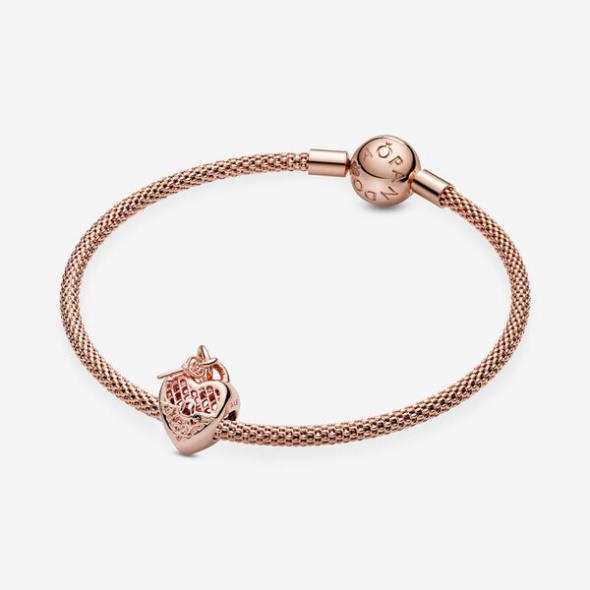Love You Heart Padlock Charm Pandora Australia Rose Gold Plated