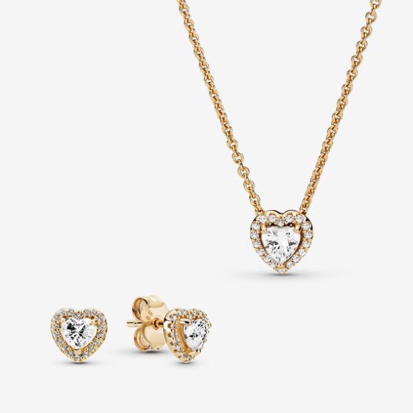Elevated Hearts Of Gold Necklace And Earring Set Pandora Australia