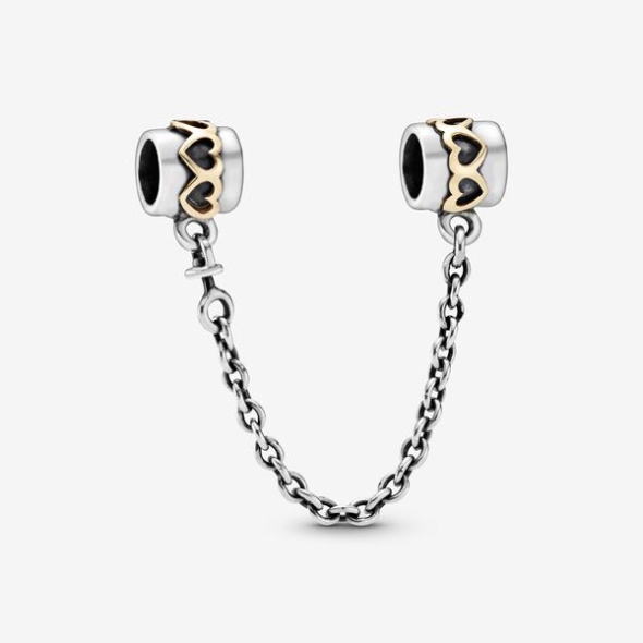 Hearts Safety Chain Charm-Final Sale Pandora Australia Two-Tone