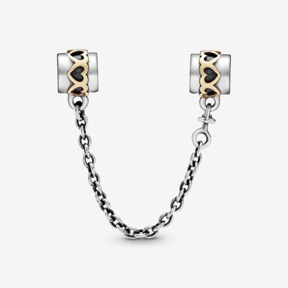 Hearts Safety Chain Charm-Final Sale Pandora Australia Two-Tone