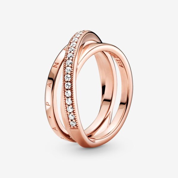 Crossover Pave Triple Band Ring Pandora Australia Rose Gold Plated