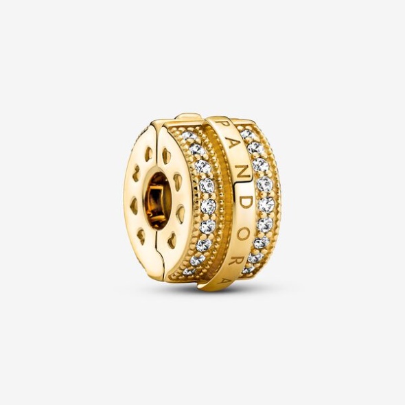 Sparkling Pave Lines Logo Clip Charm Pandora Australia Gold Plated