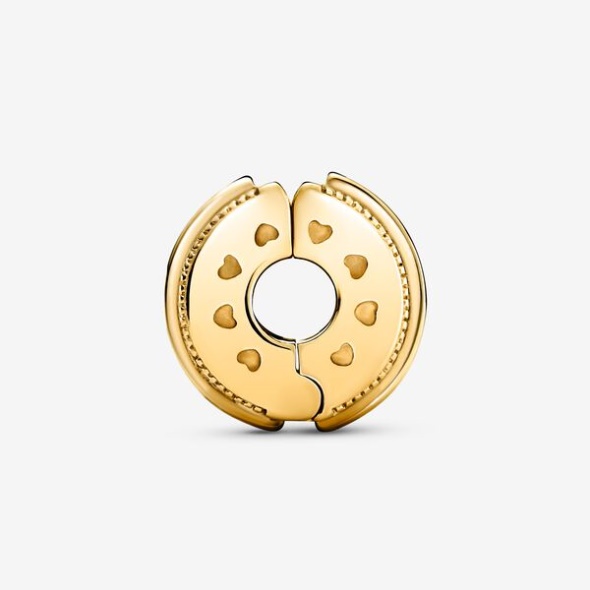 Sparkling Pave Lines Logo Clip Charm Pandora Australia Gold Plated