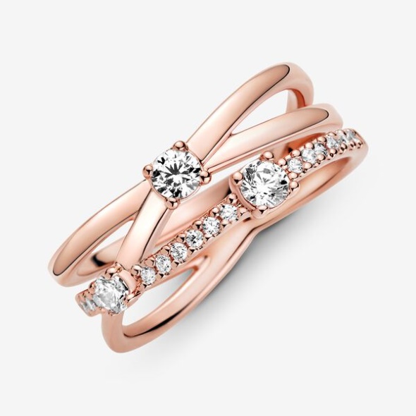 Sparkling Triple Band Ring Pandora Australia Rose Gold Plated
