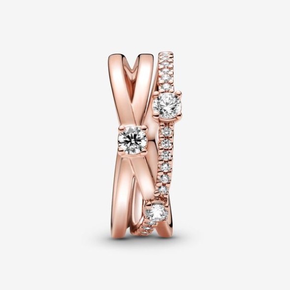 Sparkling Triple Band Ring Pandora Australia Rose Gold Plated