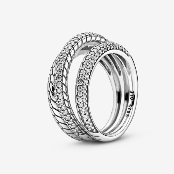 Triple Band Pave Snake Chain Pattern Ring Pandora Australia