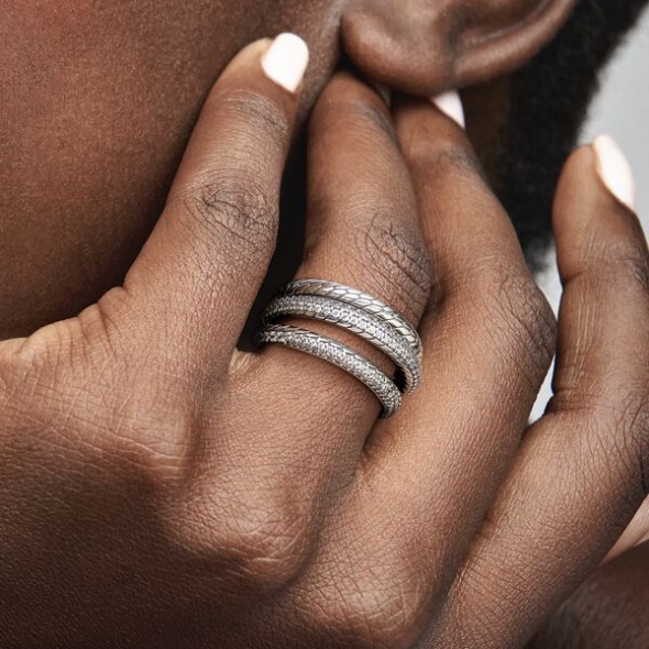 Triple Band Pave Snake Chain Pattern Ring Pandora Australia