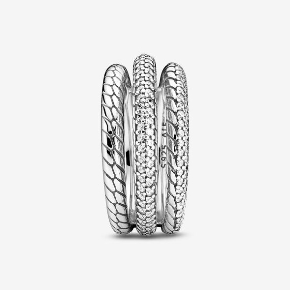 Triple Band Pave Snake Chain Pattern Ring Pandora Australia