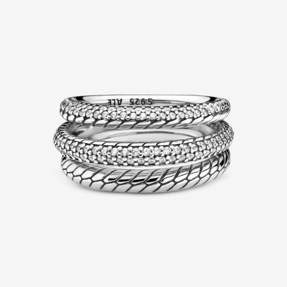 Triple Band Pave Snake Chain Pattern Ring Pandora Australia