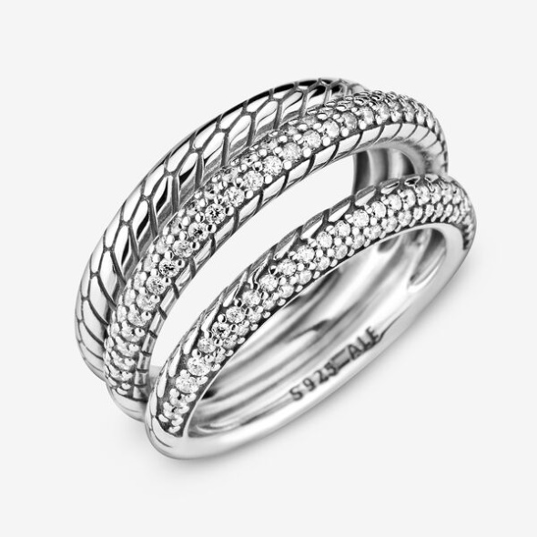 Triple Band Pave Snake Chain Pattern Ring Pandora Australia