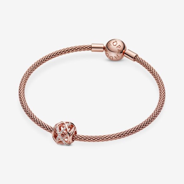 Sparkling Polished Lines Charm Pandora Australia Rose Gold Plated