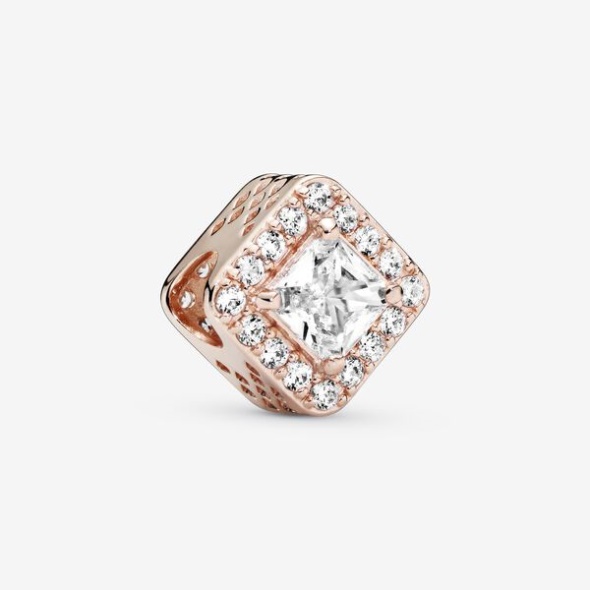 Square Sparkle Halo Charm Pandora Australia Rose Gold Plated