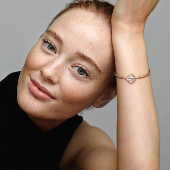 Square Sparkle Halo Charm Pandora Australia Rose Gold Plated