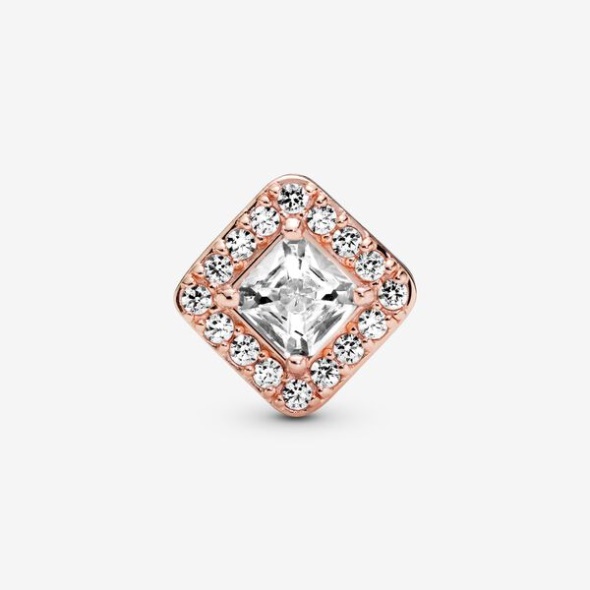 Square Sparkle Halo Charm Pandora Australia Rose Gold Plated