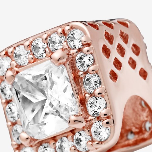 Square Sparkle Halo Charm Pandora Australia Rose Gold Plated