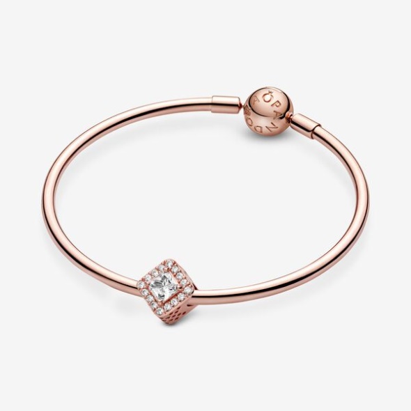 Square Sparkle Halo Charm Pandora Australia Rose Gold Plated
