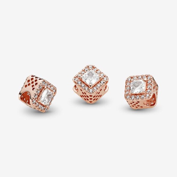 Square Sparkle Halo Charm Pandora Australia Rose Gold Plated