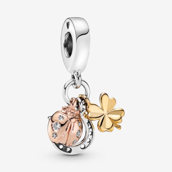 Horseshoe Clover Ladybird Dangle Charm Pandora Australia Tri-Tone