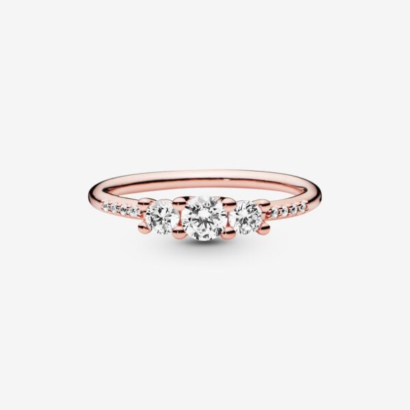 Clear Three-Stone Ring Pandora Australia Rose Gold Plated