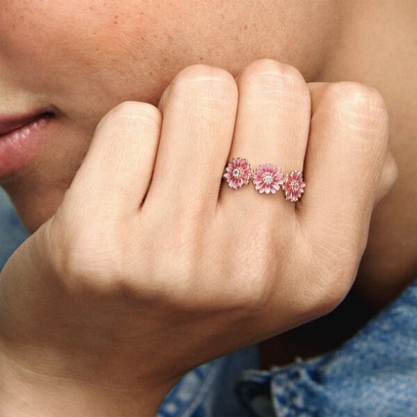 Pink Daisy Flower Trio Ring Pandora Australia