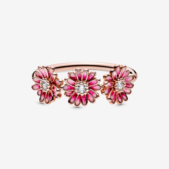 Pink Daisy Flower Trio Ring Pandora Australia