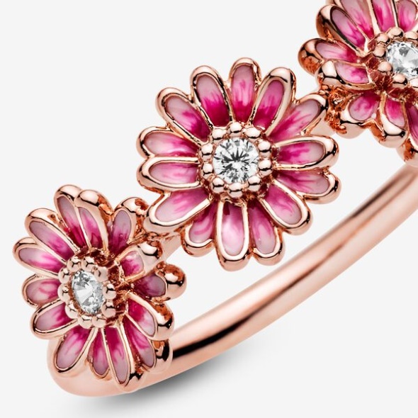 Pink Daisy Flower Trio Ring Pandora Australia