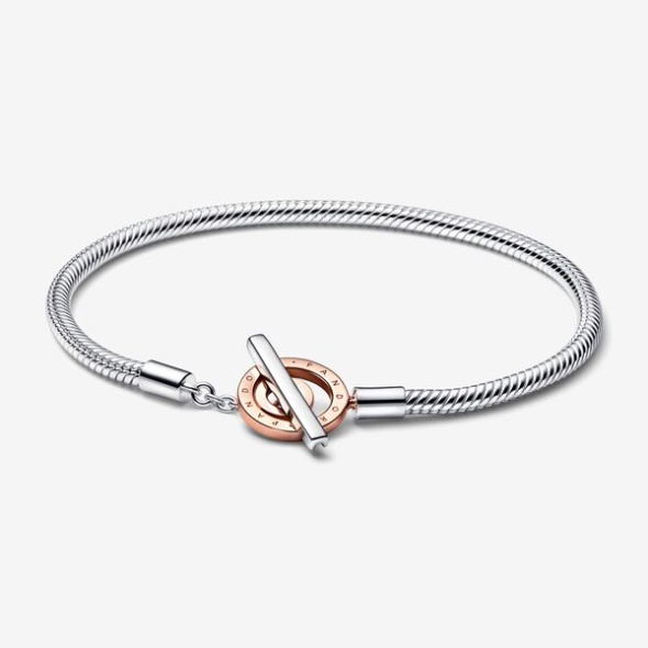 Pandora Australia Signature Two-Tone Logo T-Bar Snake Chain Bracelet