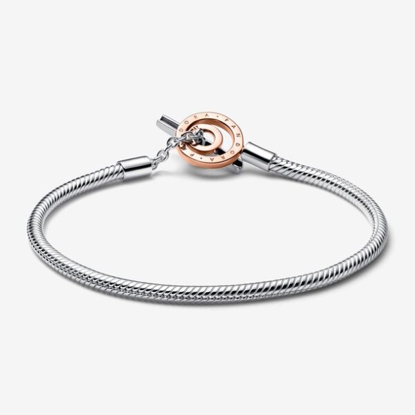 Pandora Australia Signature Two-Tone Logo T-Bar Snake Chain Bracelet