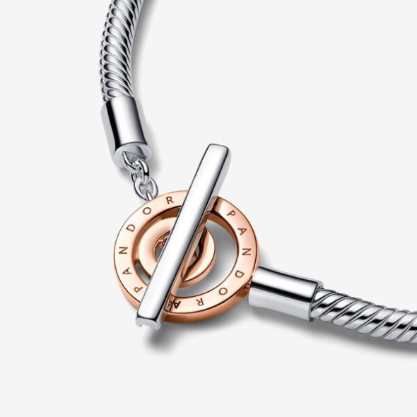 Pandora Australia Signature Two-Tone Logo T-Bar Snake Chain Bracelet