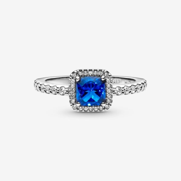 Blue Square Sparkle Halo Ring Pandora Australia