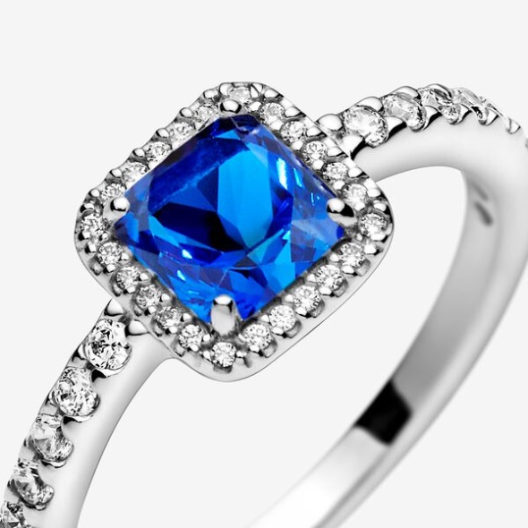Blue Square Sparkle Halo Ring Pandora Australia