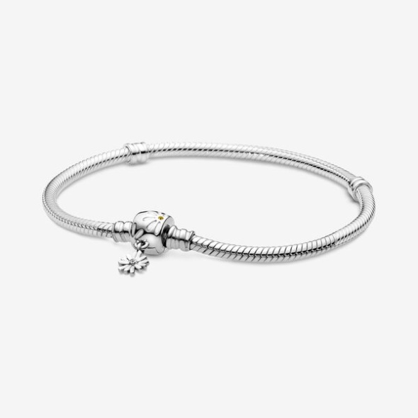 Pandora Australia Moments Daisy Flower Clasp Snake Chain Bracelet