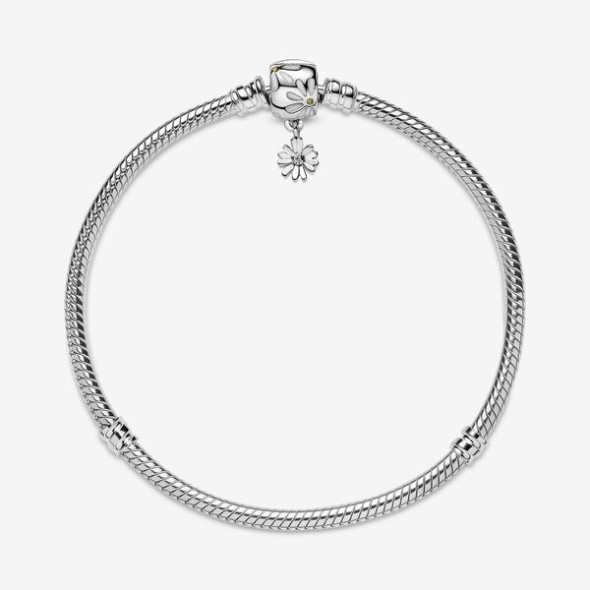 Pandora Australia Moments Daisy Flower Clasp Snake Chain Bracelet