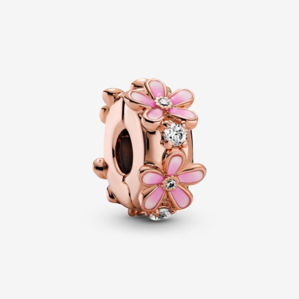 Pink Daisy Spacer Clip Charm Pandora Australia Rose Gold Plated