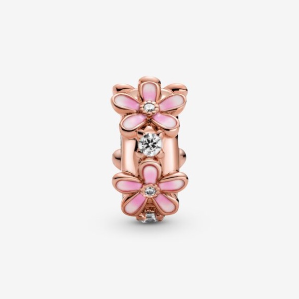 Pink Daisy Spacer Clip Charm Pandora Australia Rose Gold Plated