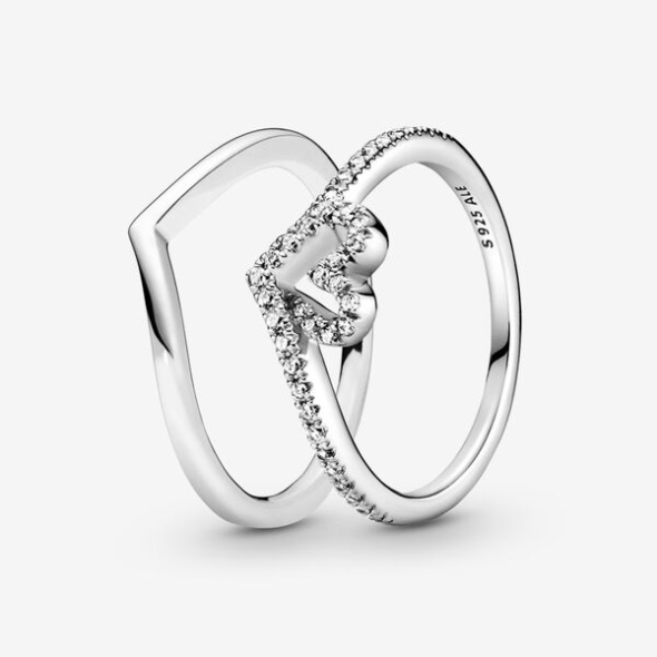Sparkling Wishbone Heart Ring Set Pandora Australia