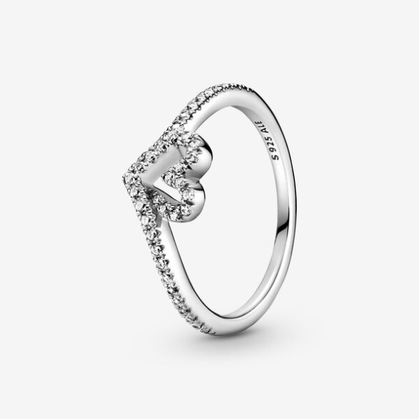 Sparkling Wishbone Heart Ring Pandora Australia Sterling Silver