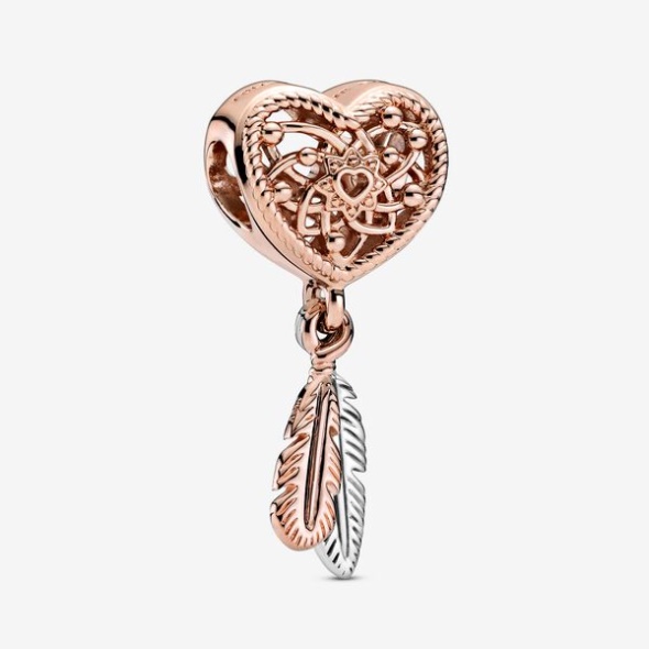 Openwork Heart Two Feathers Dreamcatcher Charm Pandora Australia